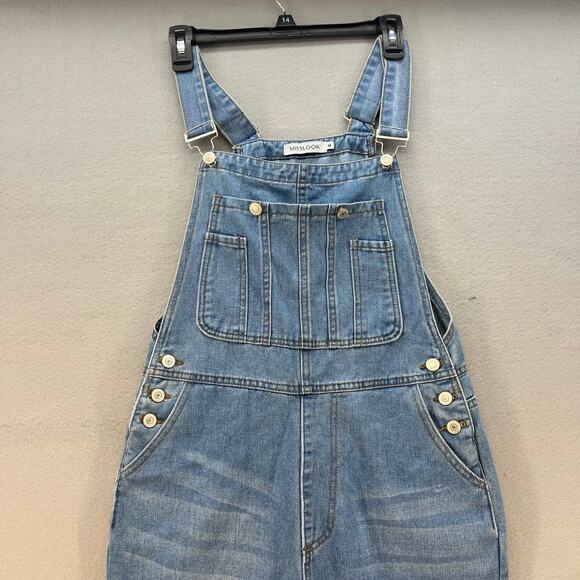 MISSLOOK Pants - Misslook Bib Overalls Women's Size M Blue Distressed Adjustable Western Normcore